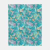 Couverture Polaire Fleurs tropicales colorées et motif feuille (Devant)