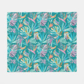 Couverture Polaire Fleurs tropicales colorées et motif feuille (Devant (Horizontal))