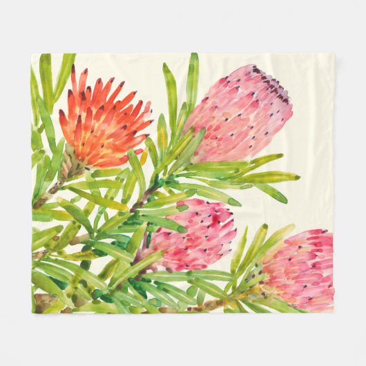 Couverture Polaire Fleurs tropicales d'aquarelle (Devant (Horizontal))