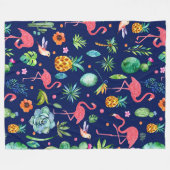 Couverture Polaire Fleurs tropicales et Flamants roses roses (Devant (Horizontal))