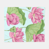 Couverture Polaire Fleurs tropicales, feuilles, lotus roses, nénuphar (Devant (Horizontal))