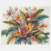 Couverture Polaire Fleurs Tropicales Platinées (Devant (Horizontal))