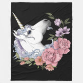 Couverture Polaire Fleurs Unicorne Blanches Rose Noir (Devant)