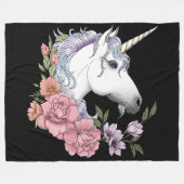 Couverture Polaire Fleurs Unicorne Blanches Rose Noir (Devant (Horizontal))