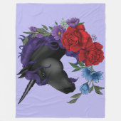 Couverture Polaire Fleurs Unicorne Noire violet (Devant)