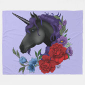 Couverture Polaire Fleurs Unicorne Noire violet (Devant (Horizontal))