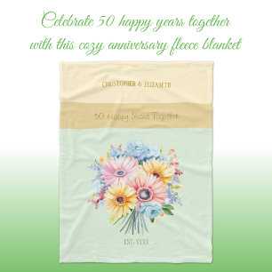 Couverture Polaire fleurs vertes 50 ans d'anniversaire de mariage en