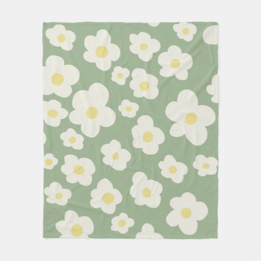 Couverture Polaire Fleurs vertes et blanches (Devant)