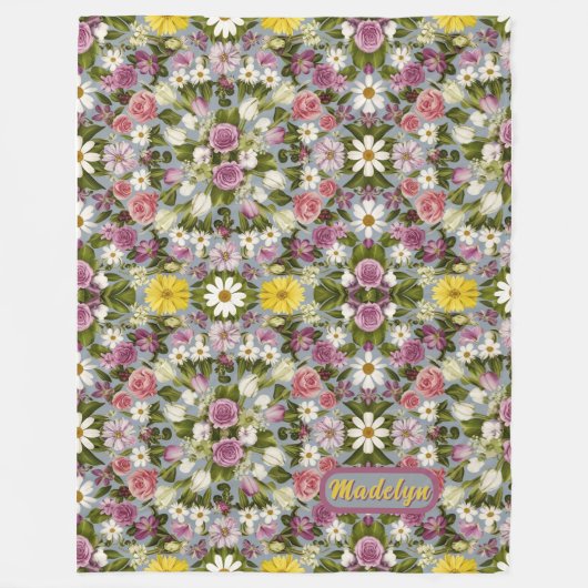 Couverture Polaire Fleurs Violettes Blanches Et Roses (Devant)