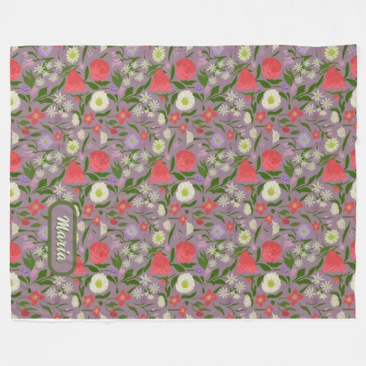 Couverture Polaire Fleurs Violettes Blanches Et Roses (Devant (Horizontal))