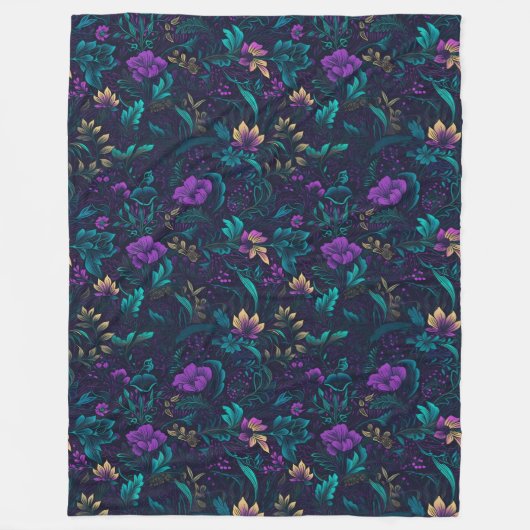 Couverture Polaire Fleurs violettes et Feuilles Turquoises (Devant)