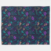 Couverture Polaire Fleurs violettes et Feuilles Turquoises (Devant (Horizontal))