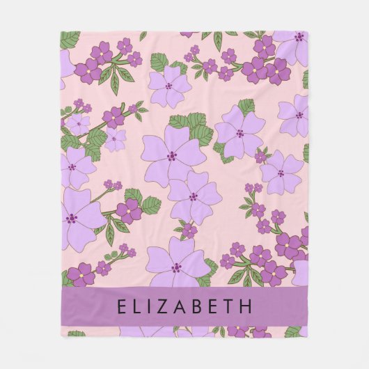Couverture Polaire Fleurs Violettes, Motif De Fleurs, Votre Nom (Devant)