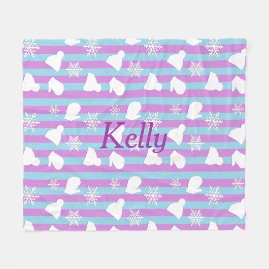 Couverture Polaire Flocon bleu violet personnalisé Mittens Casquettes (Devant (Horizontal))