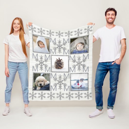 Couverture Polaire Flocon de neige argenté en option Monogramme 5 pho (En situation)
