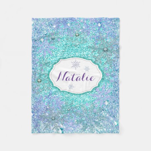 Couverture Polaire Flocon de neige congelé Turquoise bleu violet lava (Devant)