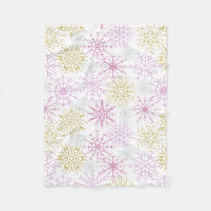 Couverture Polaire Flocon de neige rose étincelant