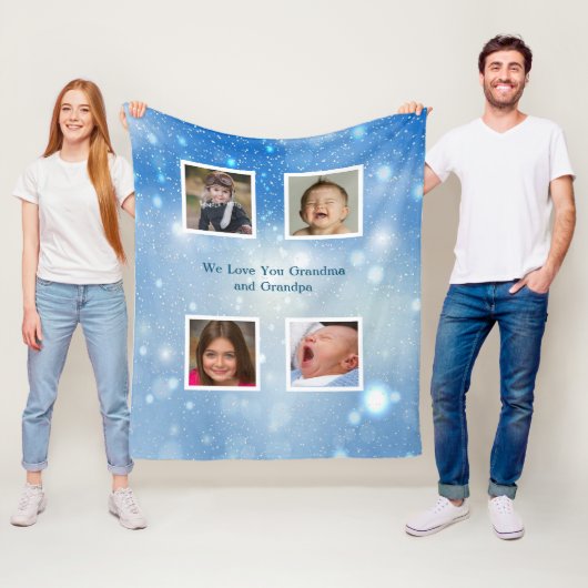 Couverture Polaire Flocons de neige bleus de Noël Grand-mère Grand-pè (En situation)