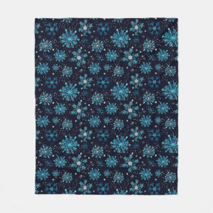 Couverture Polaire Flocons de neige bleus et argentés d'hiver