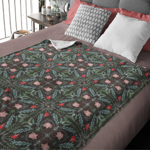 Couverture Polaire Flocons de neige, Poinsettias, Cardinaux d'hiver