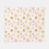 Couverture Polaire Flocons de neige roses et dorés d'hiver (Devant (Horizontal))