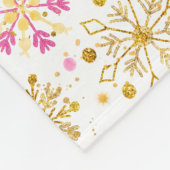 Couverture Polaire Flocons de neige roses et dorés d'hiver (Coin)