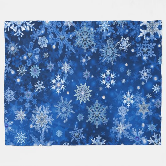 Couverture Polaire Flocons de Noël Bleus et Argent (Devant (Horizontal))