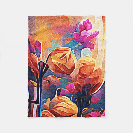 Couverture Polaire Floral Abstract Art Orange Red Blue Flowers (Devant)