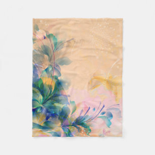 Couverture Polaire Floral Abstrait Beige Et Bleu Clair