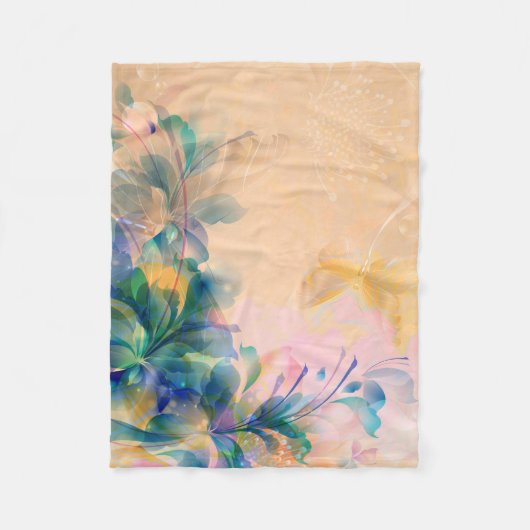 Couverture Polaire Floral Abstrait Beige Et Bleu Clair (Devant)