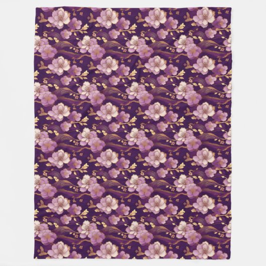 Couverture Polaire Floral asiatique d'or et de violet (Devant)