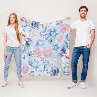 Couverture Polaire Floral Bleu Et Rose Marine