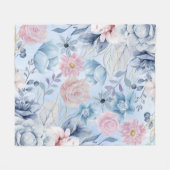 Couverture Polaire Floral Bleu Et Rose Marine (Devant (Horizontal))
