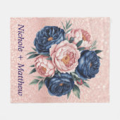 Couverture Polaire Floral bleu marine et or Rose (Devant (Horizontal))