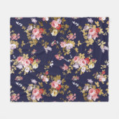 Couverture Polaire Floral boho bleu marine élégant (Devant (Horizontal))