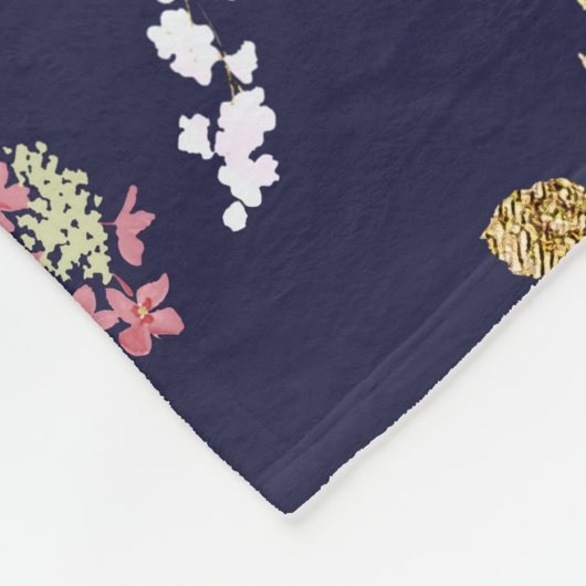 Couverture Polaire Floral boho bleu marine élégant (Coin)