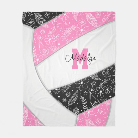 Couverture Polaire floral cachemire beige rose noir volleyball (Devant)