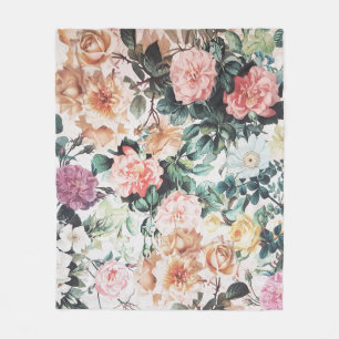 Couverture Polaire Floral chic de pays jaune rose vert vintage