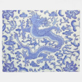 Couverture Polaire Floral de dragon oriental chinois bleu et blanc (Devant (Horizontal))