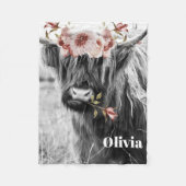 Couverture Polaire Floral de vache de Highland | Western Cowgirl Nom (Devant)
