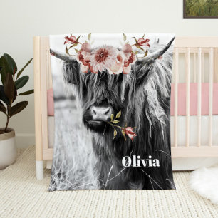 Couverture Polaire Floral de vache de Highland Western Cowgirl Nom