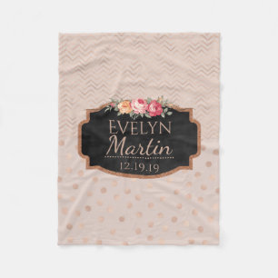 Couverture Polaire Floral décoré d'un monogramme rose du pois   de