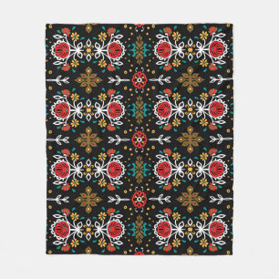 Couverture Polaire Floral folk motif : broderie indienne.