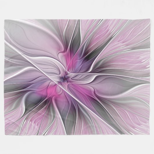 Couverture Polaire Floral Fractal moderne Fleur Abstraite rose gris (Devant (Horizontal))