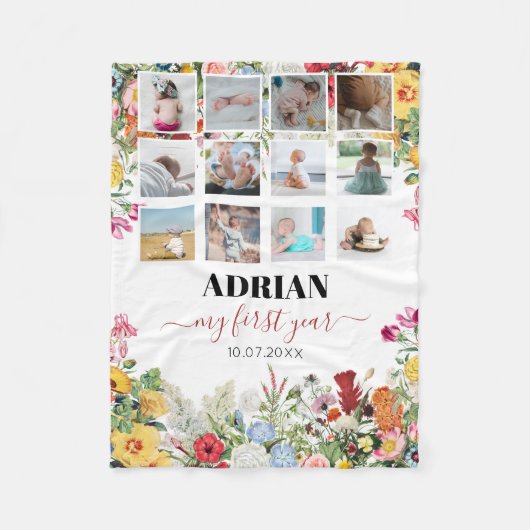 Couverture Polaire Floral Garden Baby First Year Photo Collage (Devant)