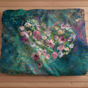 Couverture Polaire Floral Heart Gold Romantique écriture manuscrite