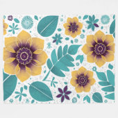 Couverture Polaire Floral jaune vif et Turquoise sur Arrière - plan b (Devant (Horizontal))