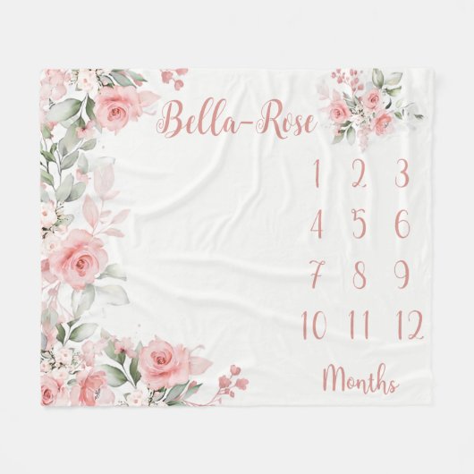 Couverture Polaire Floral Milestone Blanket Fille Roses Rose Baby Mon (Devant (Horizontal))