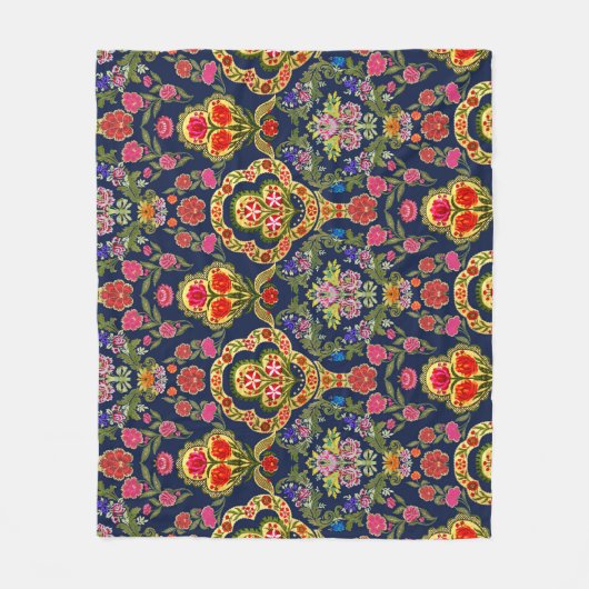 Couverture Polaire Floral moghole ethnique : Motif bleu sans voile (Devant)