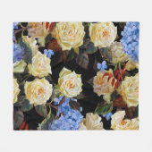 Couverture Polaire Floral motif moderne, roses blanches, hydrangée bl (Devant (Horizontal))